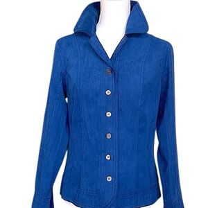 Royal Blue Micro Suede Jacket Button Front Top Western Boho Buttoned Sleeve SM